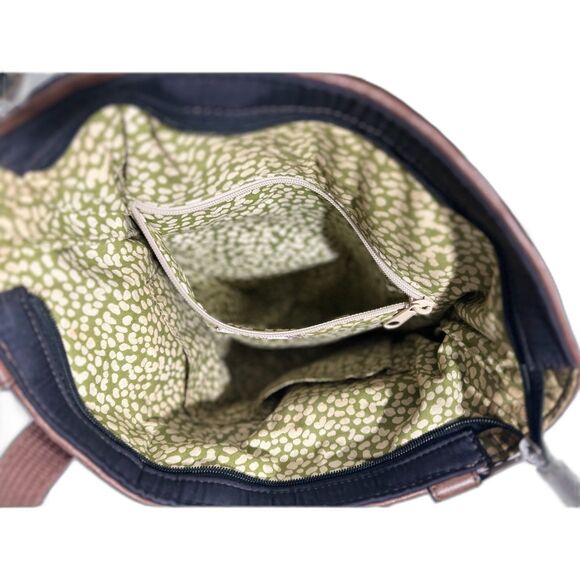 Fossil Key Per Shoulder Bag Black Flower Quilted w/ Brown Leather Accents - Picture 4 of 7